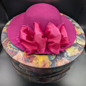 Vintage 100% lightweight Wool Pink Augus T Women's Hat with Multicolor Rhinestone Hatband, Vintage Hatbox Included!