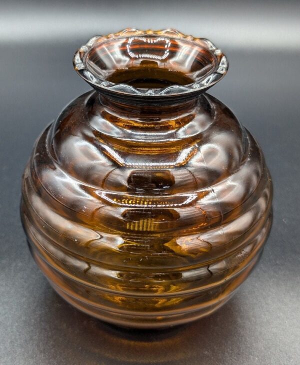 Vintage Beehive Amber Glass Vase, 4.5" Tall