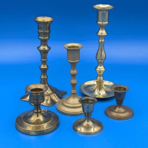 Vintage Brass Candlestick Holders Set of 6 - Antique Home Decor, Wedding Centerpiece, Shabby Chic Style