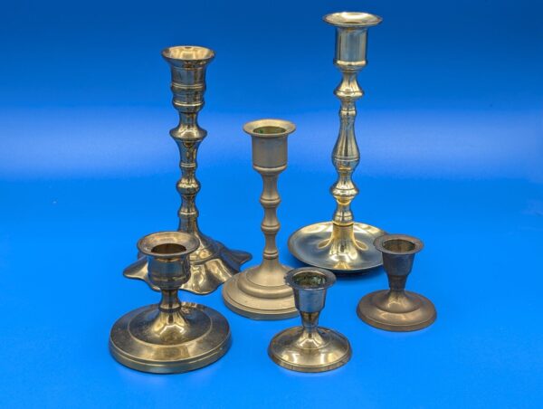 Vintage Brass Candlestick Holders Set of 6 - Antique Home Decor, Wedding Centerpiece, Shabby Chic Style