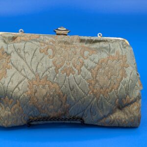 Vintage 1960s Green and Gold Floral Clutch Purse, Retro Evening Bag, Mid-Century Handbag, Classic Elegance, Collectible Accessory