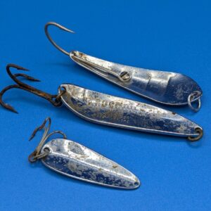 Lot of 3 Vintage Fishing Lures Spoons - 2 Treble Hooks, 1 Single Hook - Collectible Fishing Gear
