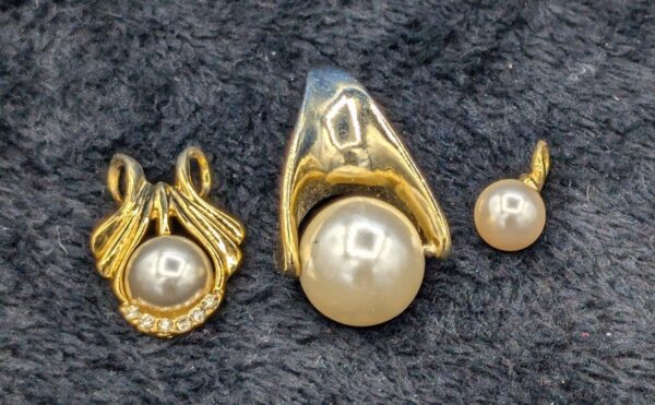 Vintage Faux Pearls and Gold Tone Pendants, Set of 3  - Elegant Retro Jewelry