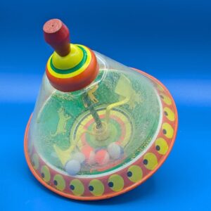 LARGE Vintage Ohio Art Spinning Top Plastic Metal Animal Theme Spinning Top Toy with Balls Retro Toy Children's Collectible Game Decor
