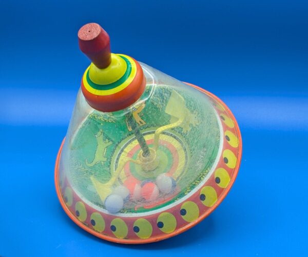 LARGE Vintage Ohio Art Spinning Top Plastic Metal Animal Theme Spinning Top Toy with Balls Retro Toy Children's Collectible Game Decor