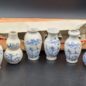 Set of 6 Vintage Chinese Porcelain Miniature Vases - Antique Blue and White Decorative Collectibles