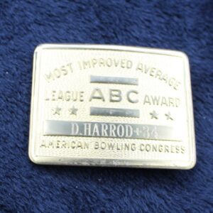 Vintage Bowling Belt Buckle for up to 1.5" Belt -- Most Improved Average ABC Award Engraved D. Harrod +34 Collectible Sports Memorabilia