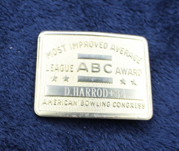 Vintage Bowling Belt Buckle for up to 1.5" Belt -- Most Improved Average ABC Award Engraved D. Harrod +34 Collectible Sports Memorabilia