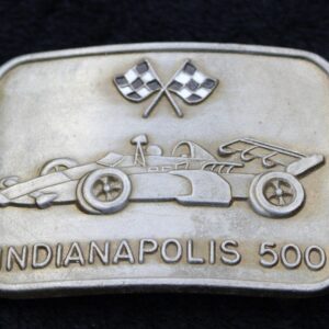 Vintage Indianapolis 500 Pewter Belt Buckle for up to 1.5" Belt -- Indy Car and Checkered Flags, Racing Collectible