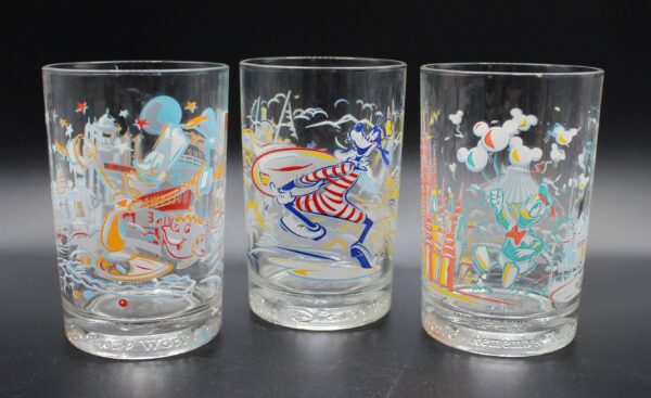 Set of 3 Vintage Walt Disney World 25th Anniversary Glasses by McDonald's Rare Collectible