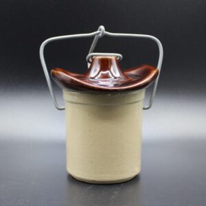 Vintage Stoneware Butter Cheese Crock Rustic Kitchen Decor with Sombrero Lid and Wire Handle