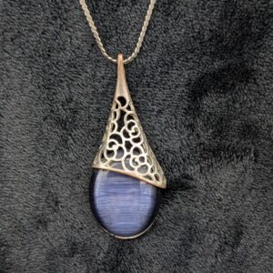 Vintage Blue and Silver Filigree Teardrop Pendant on 16" Silver chain, Antique Pendant Necklace, Unique Statement Jewelry