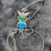 Vintage Turquoise Jelly Belly Owl Pendant - Blue Rhinestone Accents / Retro Silver Jewelry / Unique Animal Necklace / Whimsical Owl Pendant - Image 5