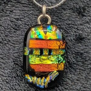 Vintage Dichroic Glass Pendant Necklace | Handmade Rectangular Glass Jewelry | Colorful Abstract Jewelry | Unique Statement Necklace