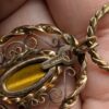 Vintage 14K Gold Filled Filigree Pendant Necklace with Tiger's Eye Gemstone | Tiger's Eye Statement Piece | 24-Inch Gold Tone Chain - Image 3