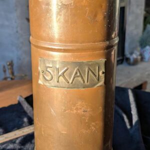 Antique Copper & Brass Coal Scuttle Bucket with 5KAN Plate – Rustic Farmhouse Umbrella Stand / Vintage Industrial Decor / Steampunk Decor