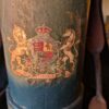 Antique British Royal Coat of Arms Green Leather Cordite Powder Carrier / Victorian English Leather Carryall Cordite Bucket - Image 6