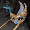 Decorative Italian Masquerade Mask / Blue & Black Feathers / Music Notes Design / Elegant Gold Scroll Detailing / Venetian-Inspired Mask - Image 6