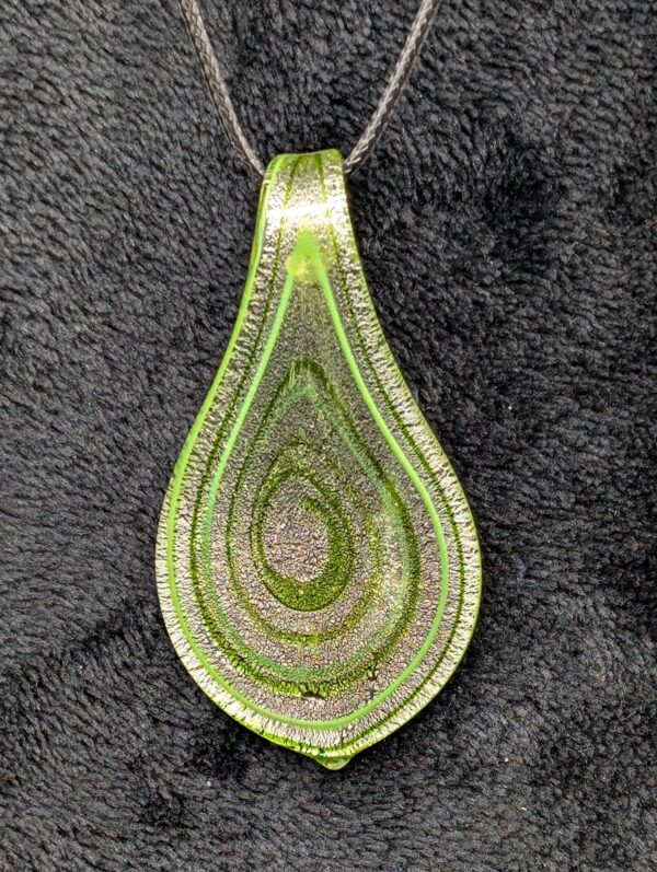 Vintage Hand Blown Glass Pendant Necklace | Green Glass Teardrop Necklace | Artisan Glass Collectors Jewelry  | Unique Artisan Jewelry Gift