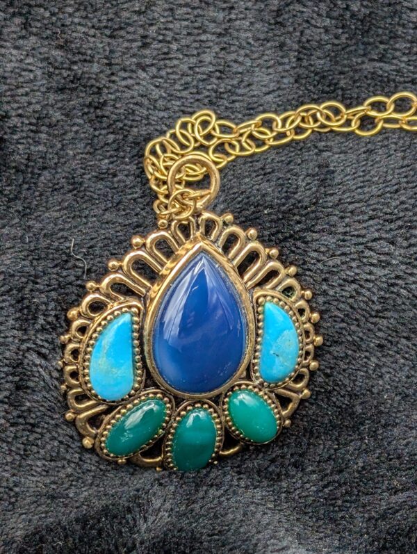 Vintage Barse Thailand Teardrop Pendant Necklace / Blue and Green Stone Pendant / Boho Jewelry / Retro Fashion Accessory / Sassy Statement