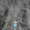 Vintage Turquoise Jelly Belly Owl Pendant - Blue Rhinestone Accents / Retro Silver Jewelry / Unique Animal Necklace / Whimsical Owl Pendant - Image 2