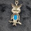 Vintage Turquoise Jelly Belly Owl Pendant - Blue Rhinestone Accents / Retro Silver Jewelry / Unique Animal Necklace / Whimsical Owl Pendant - Image 7