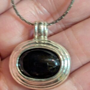 Vintage 925 Silver and Onyx Pendant Necklace | Sterling Silver Charm on 16-Inch Chain | Elegant Silver and Black Onyx Gemstone Jewelry