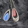 Set of Two Vintage Cat's Eye Style Pendants, One Adjustable 16"-18" Chain / Pink and Blue Cat's Eye Silver Pendant / Teardrop Pendants - Image 2