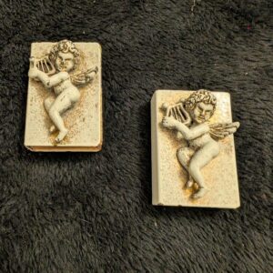 Antique White 3D Decorative Cherub Metal Matchbox / 3D Enamel Angel Design / Vintage Harp Playing Angel Matchbox / Retro Collector's Item