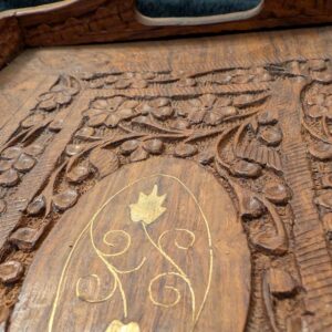 Carved Wooden Tray with Brass Inlay / 12" x 8" Decorative Tray / Handcrafted in India / Vintage Home Decor / Floral Design Accent Tray