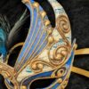 Decorative Italian Masquerade Mask / Blue & Black Feathers / Music Notes Design / Elegant Gold Scroll Detailing / Venetian-Inspired Mask - Image 3
