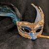 Decorative Italian Masquerade Mask / Blue & Black Feathers / Music Notes Design / Elegant Gold Scroll Detailing / Venetian-Inspired Mask - Image 9