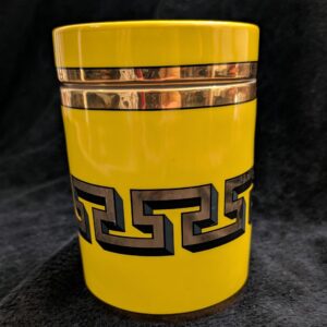 Jonathan Adler Yellow Mykonos Canister / 14k Gold Detail / Porcelain Storage Jar / Mid-Century Modern Decor / Unique Retro Kitchen Canister