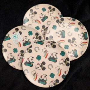 Set of 4 Disney Mickey & Minnie St. Patrick’s Day Plates / 6" Luck of the Irish Bamboo Fibre Plates / Holiday Tableware / Disney Collectible