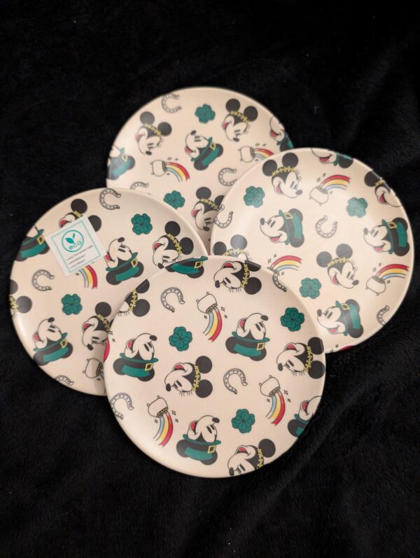 Set of 4 Disney Mickey & Minnie St. Patrick’s Day Plates / 6" Luck of the Irish Bamboo Fibre Plates / Holiday Tableware / Disney Collectible