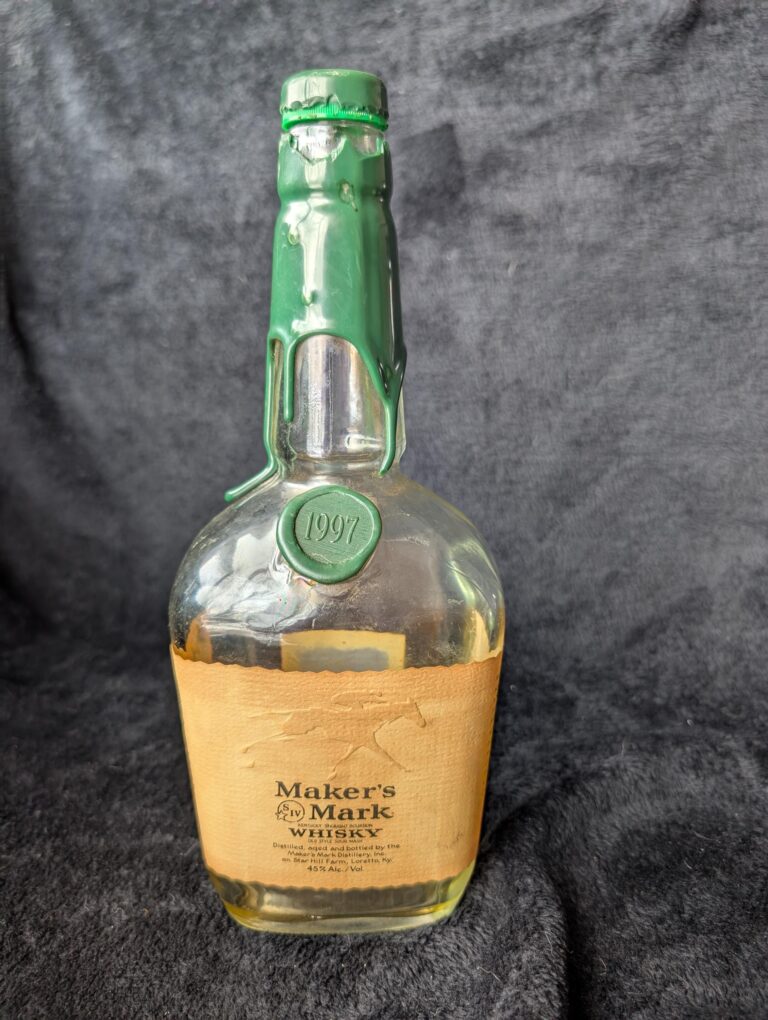1997 Maker’s Mark Whiskey Bottle | Green Wax Seal | Vintage Collectible | 1997 Green Sealed Maker's Mark Collector's Bottle