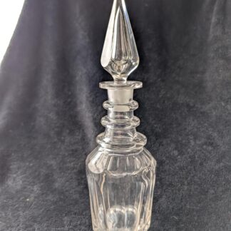 Antique 12.5" 3-Ring Neck Glass Decanter | Unique Faceted Design with Stopper | Steeple Stopper 3-Ring Neck Bottle | Antique Barware