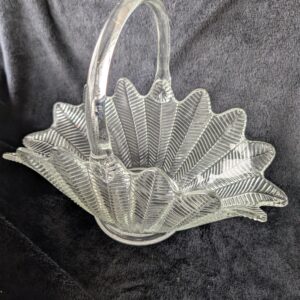 L.E. Smith Glass Basket | Vintage Clear Pressed Glass | Decorative Centerpiece | 15" wide Collectible Pressed Glass Basket