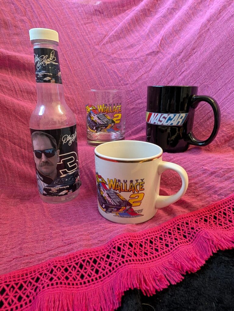 Lot of NASCAR Collectibles | Rusty Wallace Glass & Mug, Dale Earnhardt Bank, NASCAR Coffee Mug
