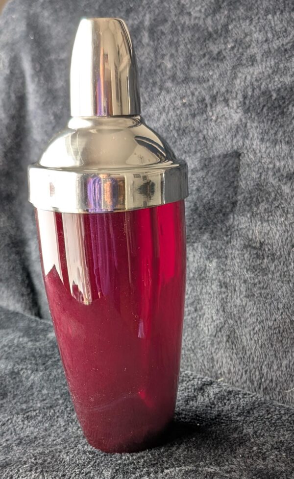 Two's Company Ruby Martini Shaker | Hand-Blown Glass with Stainless Steel | Vintage Barware | Stunning Collectible Barware