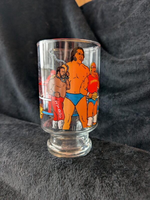 Vintage 1980s WWF Glass | Andre the Giant, Hulk Hogan, Rowdy Roddy Piper & More | 7-Inch Collector's Glass