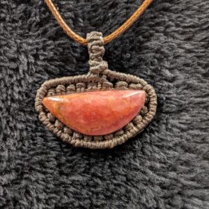Handmade Vintage Red Rhodochrosite Pendant, Cord-wrapped Gemstone Jewelry, Unique Rustic Stone Necklace