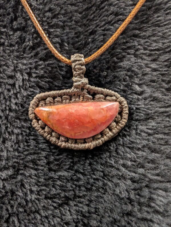 Handmade Vintage Red Rhodochrosite Pendant, Cord-wrapped Gemstone Jewelry, Unique Rustic Stone Necklace