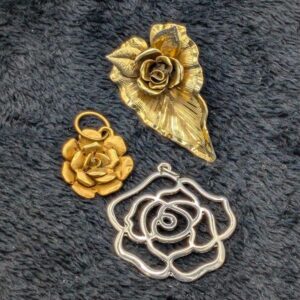 Set of 3 Rose Pendants - 2 Gold Tone, 1 Silver Tone Vintage Jewelry, Romantic Rose Pendants, Floral Pendant Collection