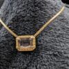 Vintage Gold-Tone Necklace | 16" Chain with Faceted Pale Purple Glass Cabochon and Rhinestone Halo | Retro Statement Jewelry - Image 6