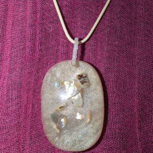 Vintage Handmade Resin Pendant | Embedded Shell Pieces & Glitter Background | Beaded Hook and Adjustable Cord Necklace (18-20")