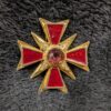Vintage 1960s Gold-Tone Maltese Cross Brooch | Red Enamel & Ruby Glass Cabochon | Rhinestone Accent Pin | Regal Statement Jewelry - Image 3