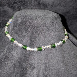 Vintage 16-Inch Aurora Borealis & Green Beaded Choker Necklace | Mid-Century Faceted Glass Beads | Elegant Retro Jewelry