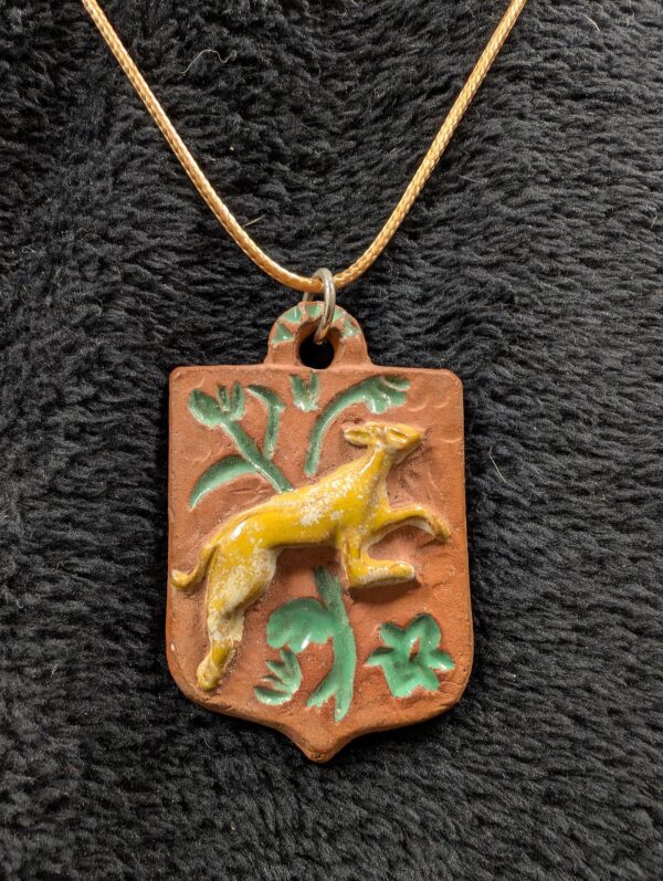 Vintage Château Codignat Clay Medallion Pendant | French Souvenir with Leaping Animal & Plant Motif | Historic Collectible