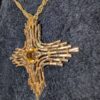 Vintage Sarah Coventry Gold-Tone Cross Necklace | Textured 1970s Cross Pendant with Amber Glass Stone | 24” Chain - Image 4